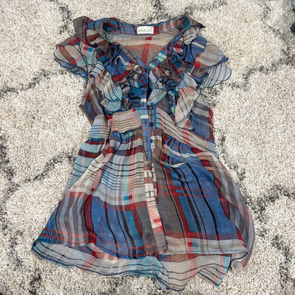 Colorful Plaid Ruffle Blouse - Picture 2 of 6